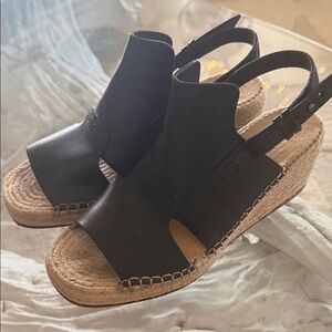 rag & bone Black Leather Espadrille Wedges